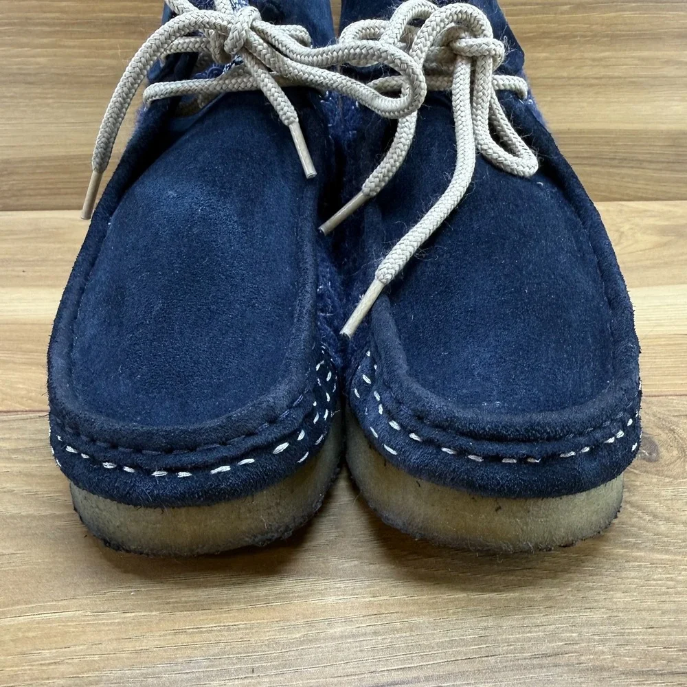 Clarks Wallabee Originals Sashiko Navy Mens 8 Blue Suede Wool Moc Toe Desert